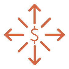 dollar sign with directional arrows extending outward